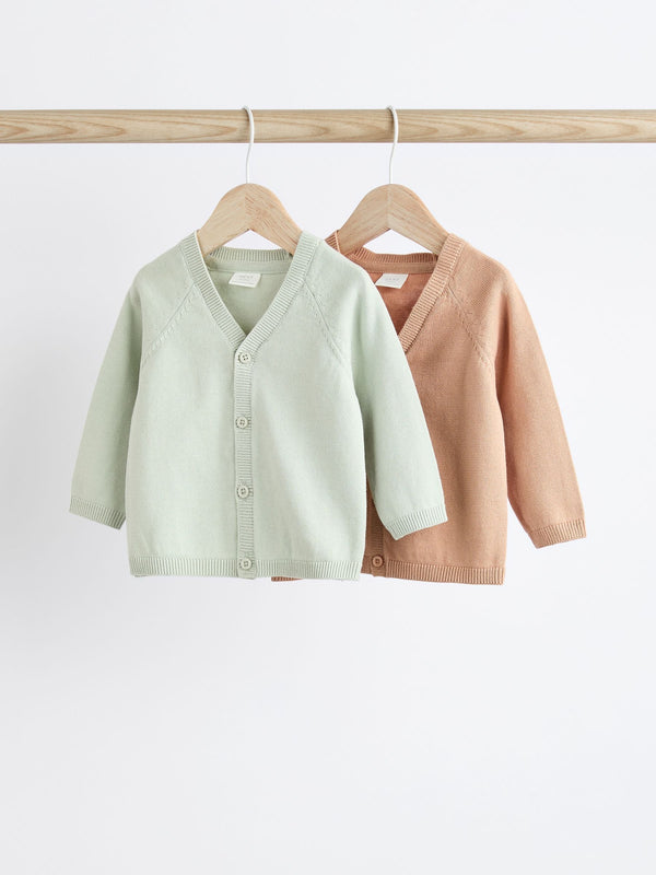 Rust Brown/Sage Green Baby 100% Cotton Knitted Cardigans 2 Pack (0mths-2yrs)