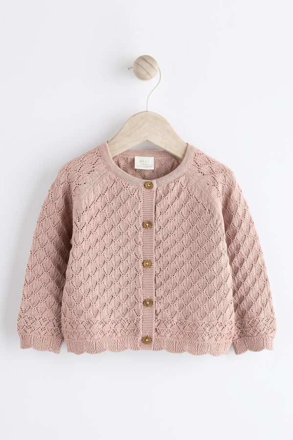 Pink Baby Pointelle 100% Cotton Knitted Cardigan (0mths-2yrs)