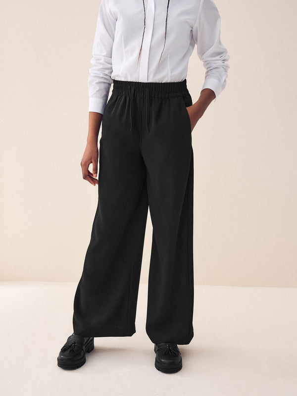 Black Pull-On Crepe Wide Leg Trousers (9-18yrs)