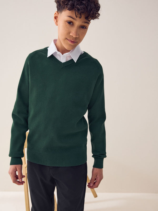 Green Knitted V-Neck School Jumper (3-16yrs)
