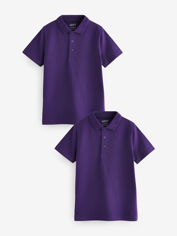Purple Regular Fit Cotton School Short Sleeve Polo Shirts 2 Pack (3-16yrs)