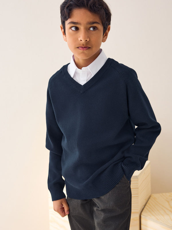 Navy Blue Knitted V-Neck School Jumper (3-16yrs)