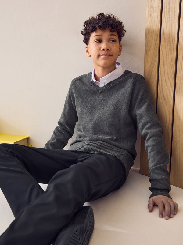 Grey Knitted V-Neck School Jumper (3-16yrs)