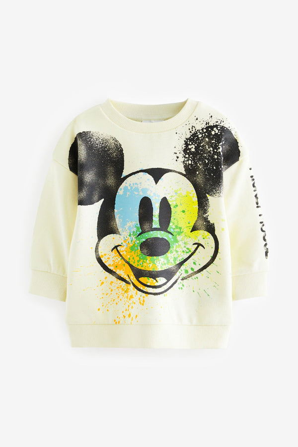 Ecru Cream Paint Spray Mickey Mouse Crew Neck Sweatshirt (3mths-8yrs)