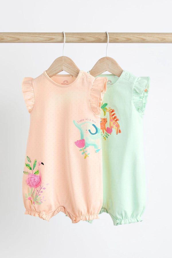 Pastel Pink/ Blue Animal Baby Rompers 2 Pack