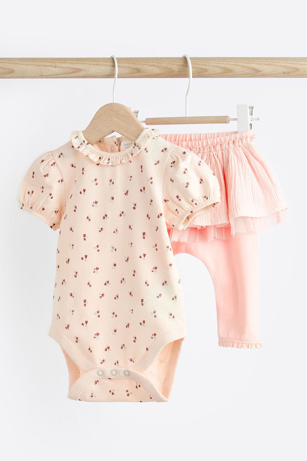 Pink/White Baby Top And Leggings Set