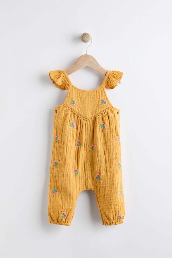 Ochre Yellow Embroidered Baby Woven Jumpsuit (0mths-3yrs)