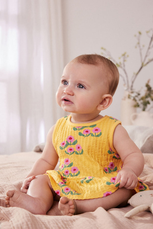 Ochre Yellow Floral Baby Peplum 100% Cotton Vest and Bloomer Shorts Set 2 Piece