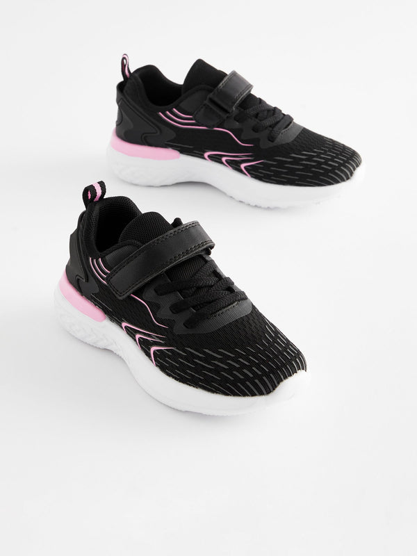 Black Elastic Lace-Up School Trainers