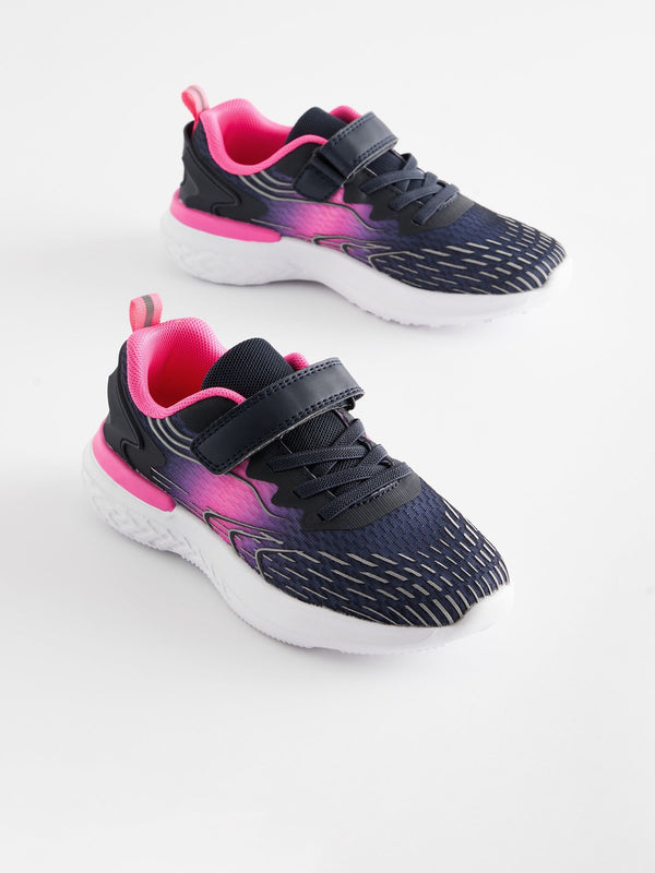 Navy/ Pink Elastic Lace-Up School Trainers