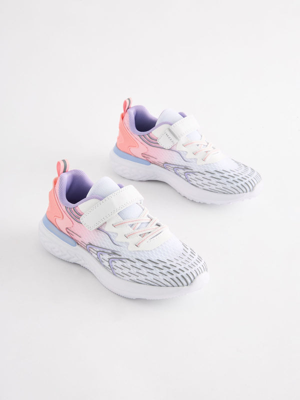 White/ Pink Elastic Lace-Up School Trainers
