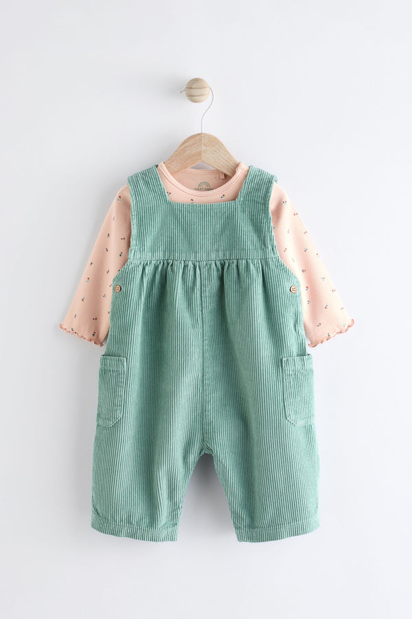 Teal Blue Corduroy Wide Leg Baby Dungarees & Long Sleeve Bodysuit Set (0mths-2yrs)