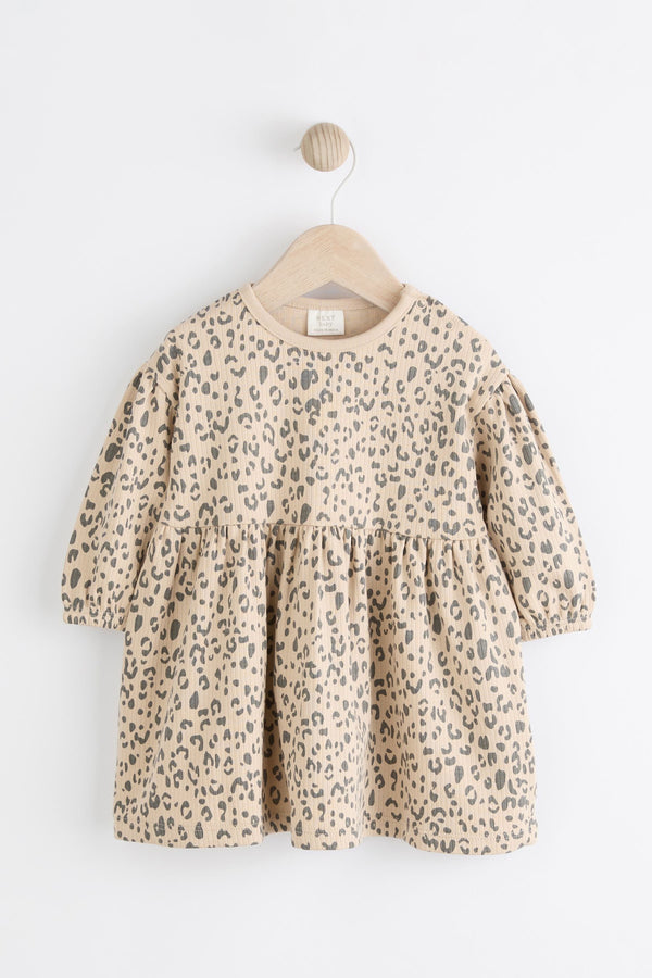 Tan Brown Leopard Print Baby Jersey Dress with Tights (0mths-2yrs)