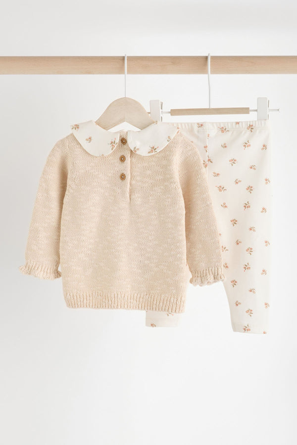 Cream Bear Baby Knitted Jumper And Legging Set (0mths-3yrs)