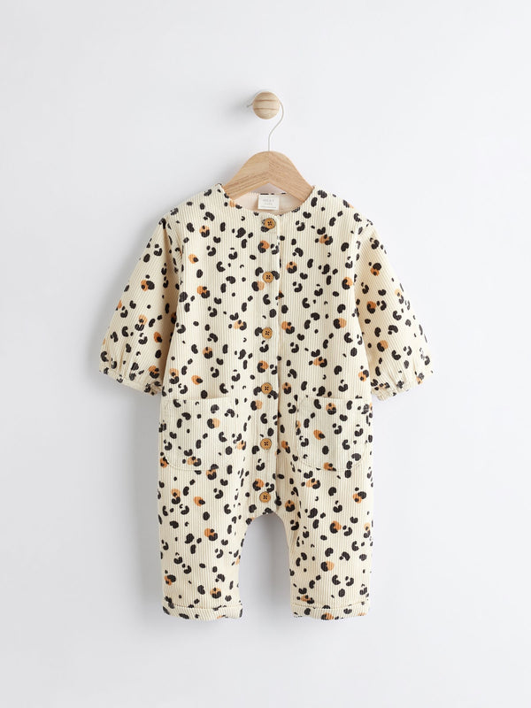 Cream/ Tan Brown Leopard Print Baby Corduroy Romper (0mths-2yrs)