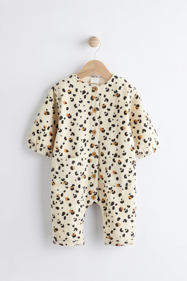 Cream/ Tan Brown Leopard Print Baby Corduroy Romper (0mths-2yrs)