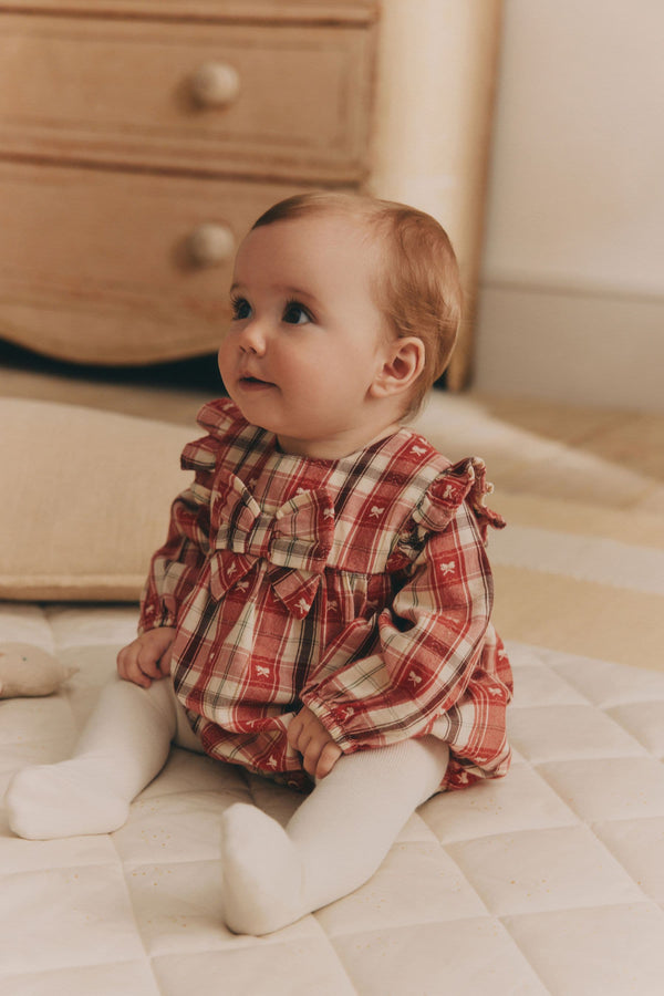 Red Check Baby Bloomer 100% Cotton Romper with Tights Set (0mths-3yrs)