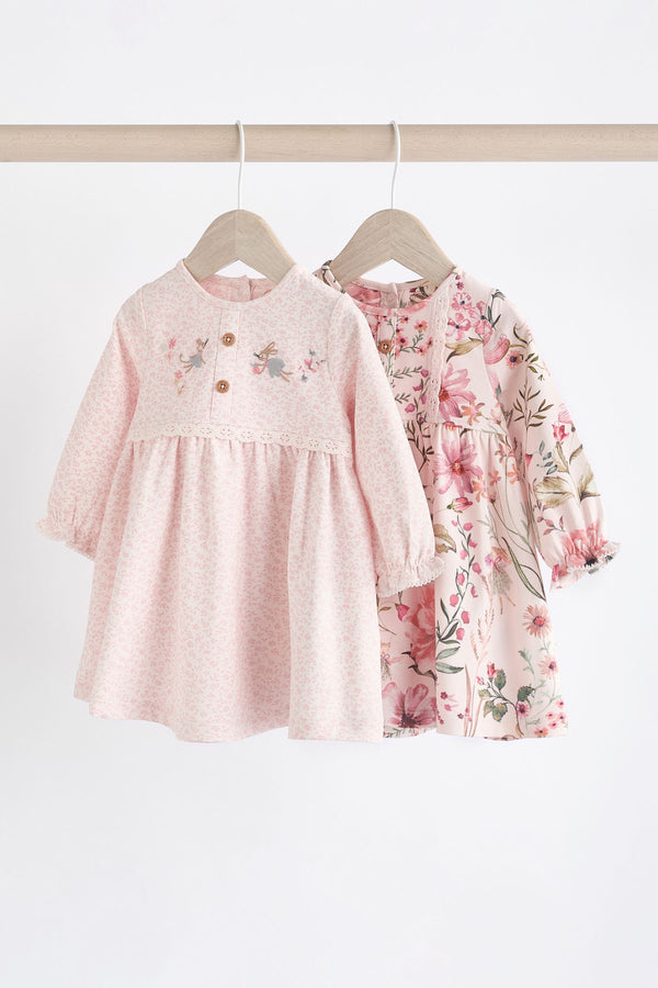 Pink Floral/ Fairy Baby Jersey Dresses 2 Pack (0mths-2yrs)