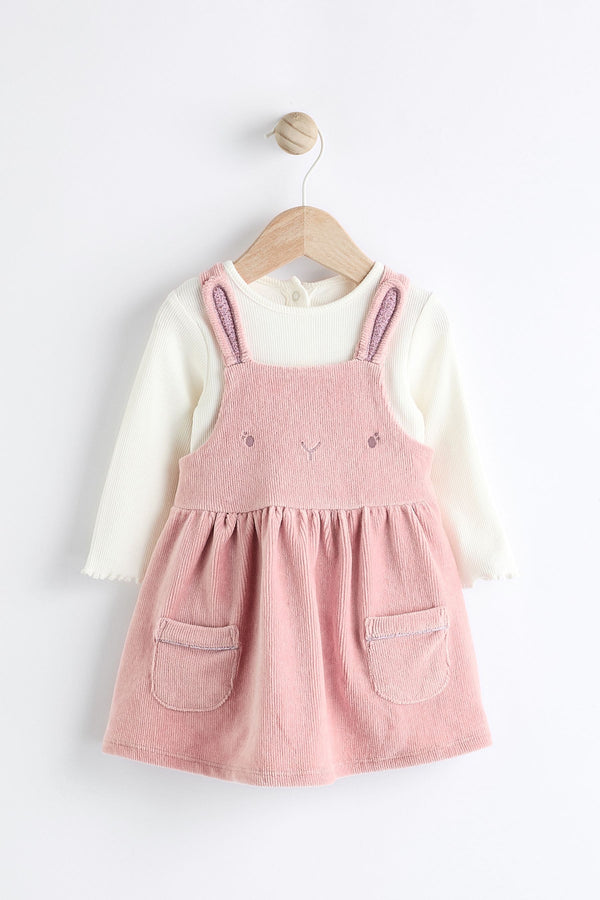 Pink Bunny Velour Baby Pinafore Dress With Tights (0mths-2yrs)