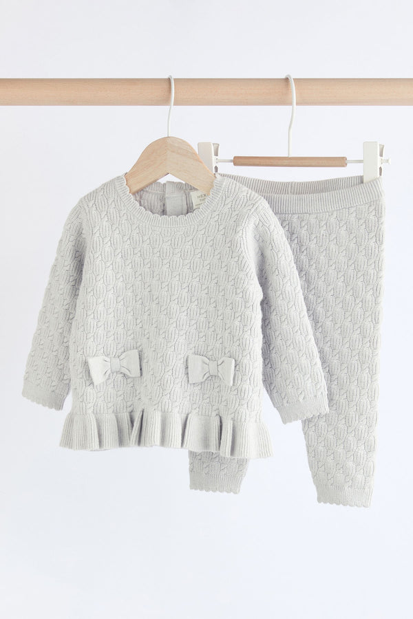 Grey 3D Bows Baby Knitted Jumper And Leggings Set (0mths-3yrs)