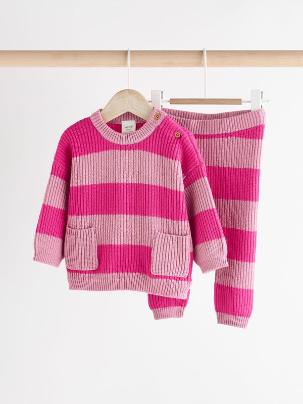 Pink Stripe Knitted Baby Jumper & Leggings Set (0mths-2yrs)