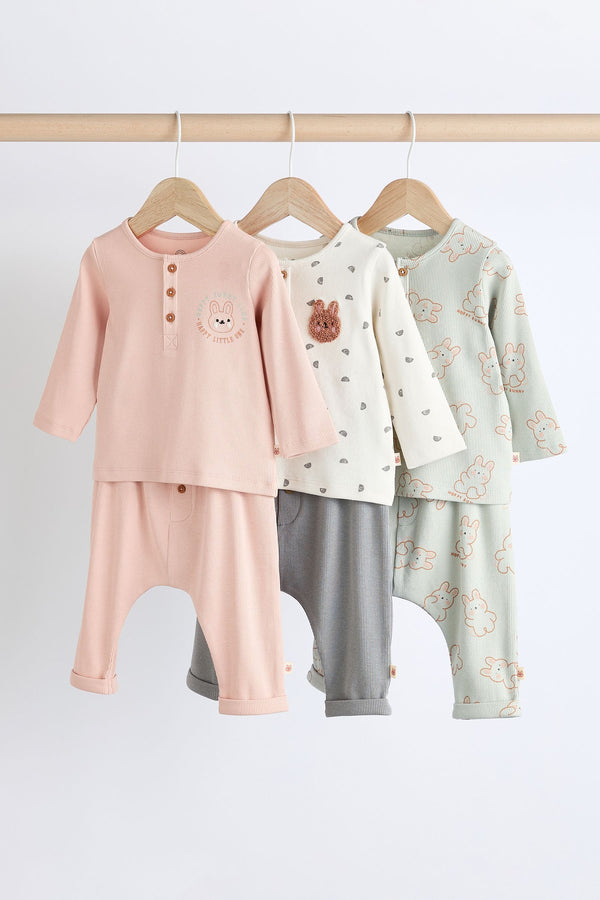 Sage Green Baby Long Sleeve Top And Leggings Set 3 Pack