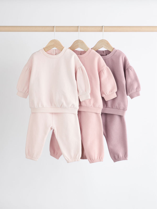 Pink/Cream Baby Sweatshirt & Joggers Set 6 Pack