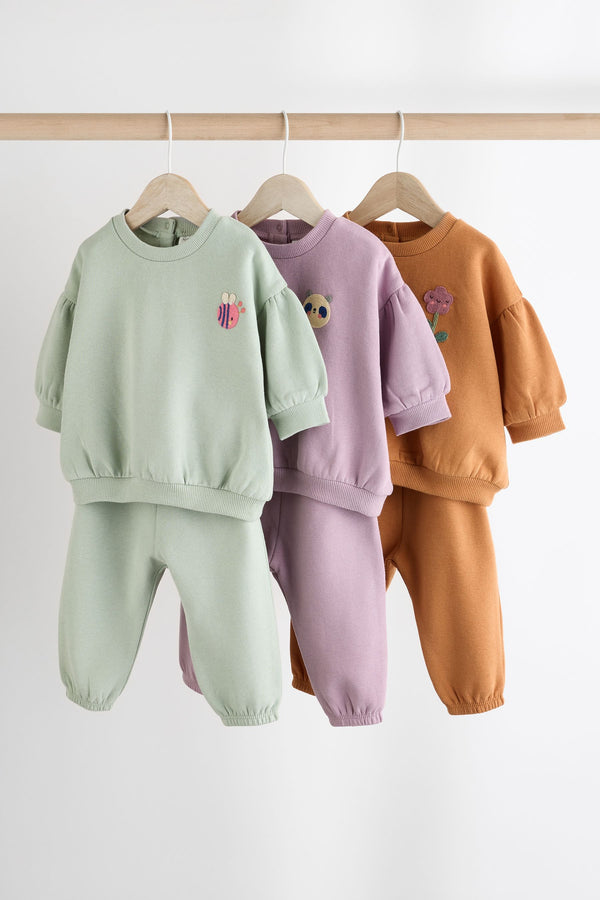 Purple/Green/Orange Character Baby Sweatshirt & Joggers Set 6 Pack