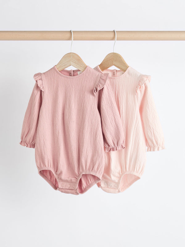 Pink/Cream Baby Long Sleeve Crinkle Bodysuits 2 Pack