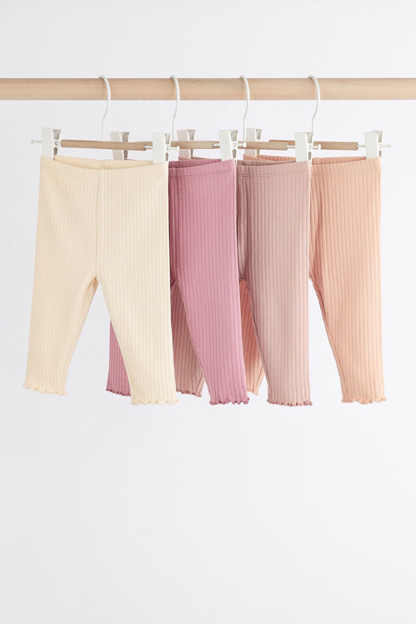 Pink Ribbed Baby Leggings 4 Pack