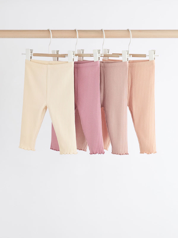 Pink Ribbed Baby Leggings 4 Pack (0mths-2yrs)