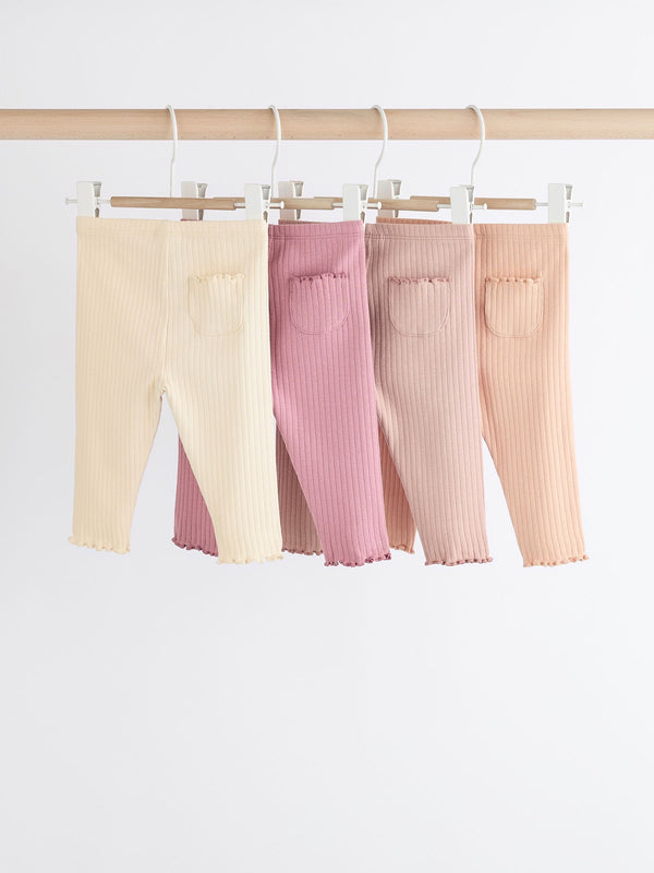 Pink Ribbed Baby Leggings 4 Pack (0mths-2yrs)