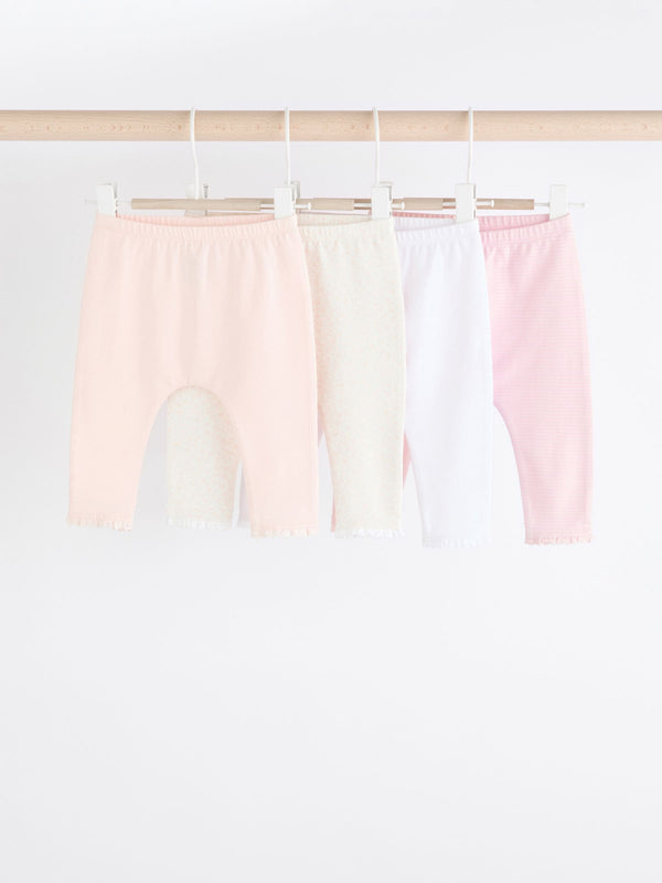 White/Pink 4 Pack Baby Leggings