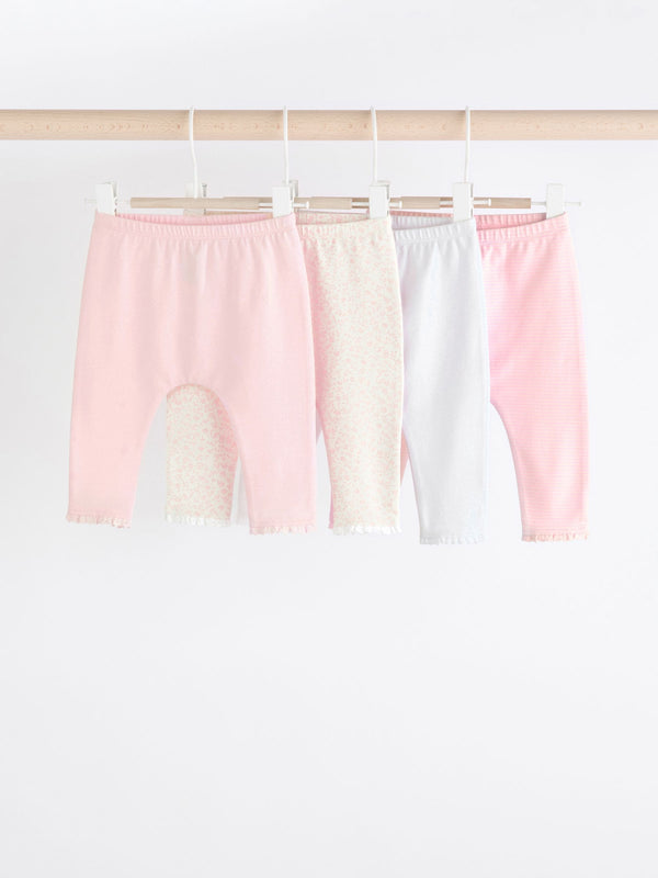 White/Pink Baby Leggings 4 Pack (0mths-2yrs)