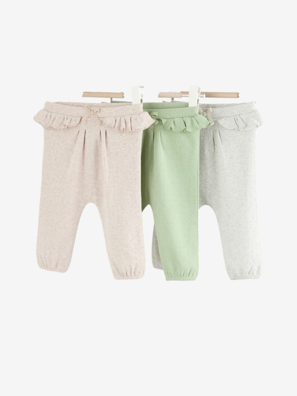 Sage Green Pointelle Baby 100% Cotton Leggings 3 Pack