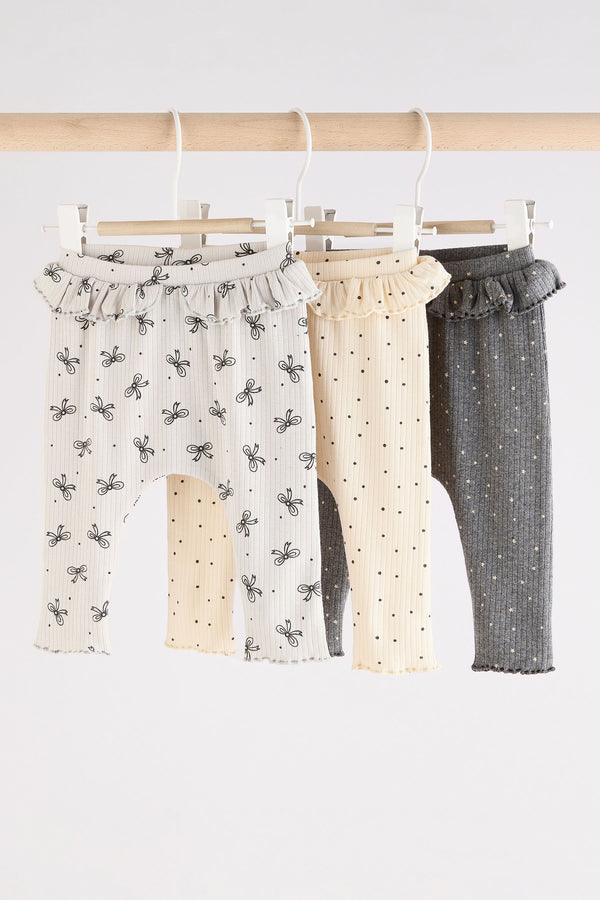 Grey Bow Print 3 Pack Baby Leggings