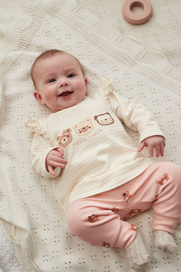 Beige Baby Long Sleeve Top And Leggings Set