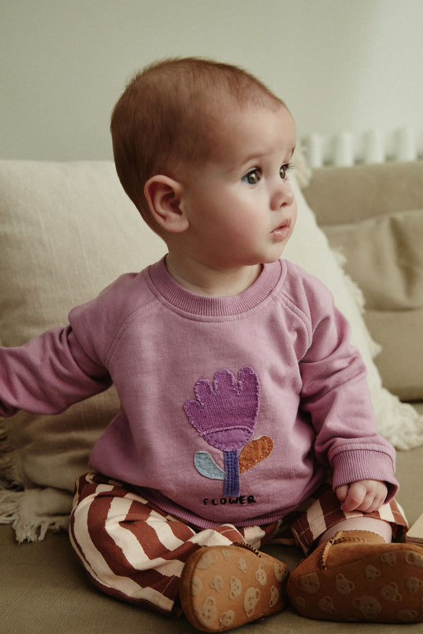 Lilac Purple Flower/ Stripe Baby 2 Piece Sweat & Wide Leg Trousers Set