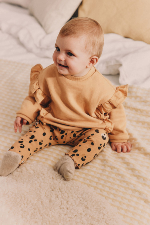 Tan Brown Leopard Print Cosy Baby Sweatshirt And Leggings 2 Piece Set