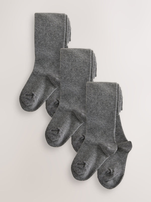Grey Longer Length 3 Pack Cotton Rich School Tights