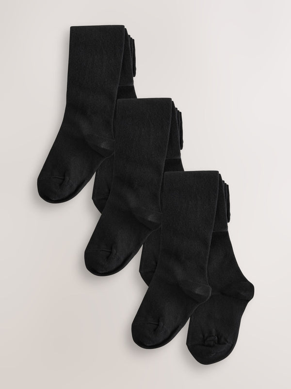 Black Longer Length 3 Pack Cotton Rich School Tights