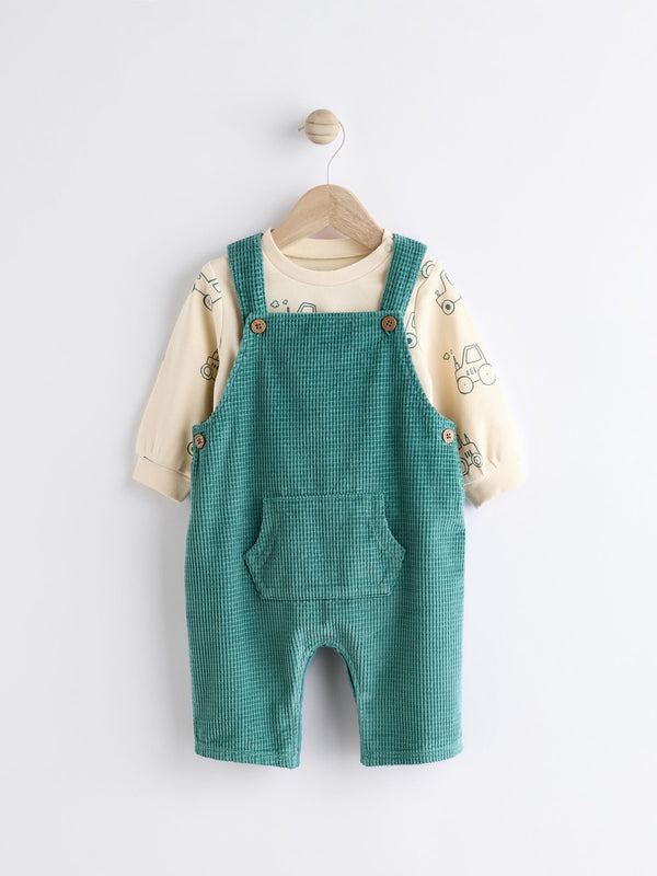 Green Farm Baby Waffle Cord Dungaree and Bodysuit Set (0mths-2yrs)