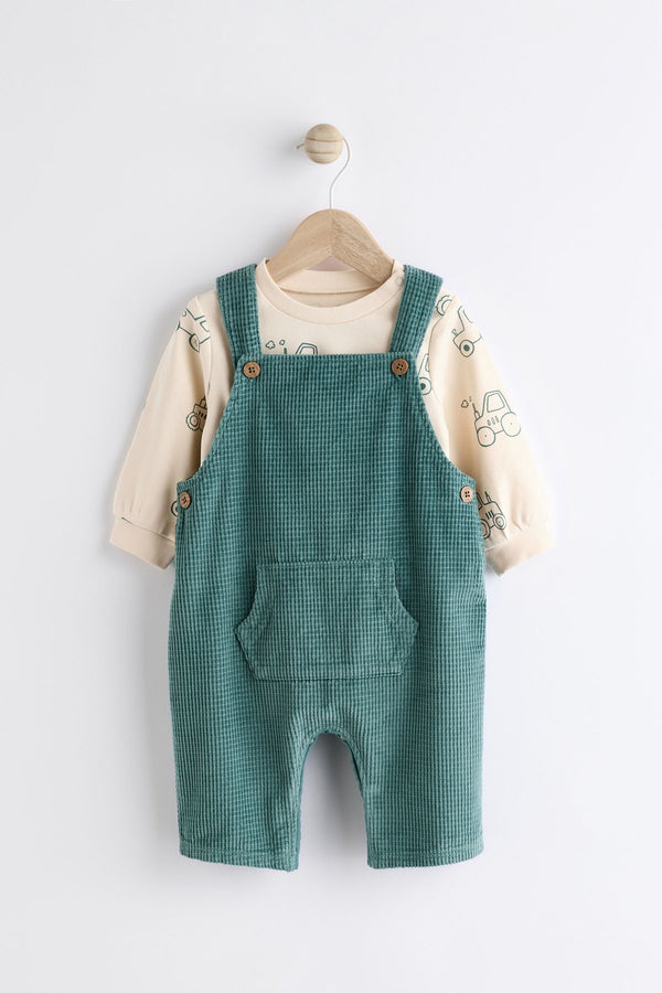 Green Farm Baby Waffle Cord Dungaree and Bodysuit Set (0mths-2yrs)