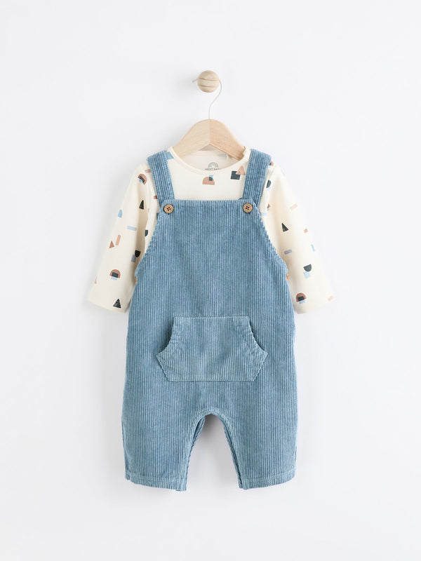 Blue Corduroy 100% Cotton Baby Dungarees and Bodysuit Set (0mths-2yrs)
