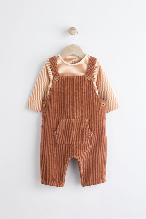 Rust Brown Cord 100% Cotton Baby Dungarees and Bodysuit Set (0mths-2yrs)