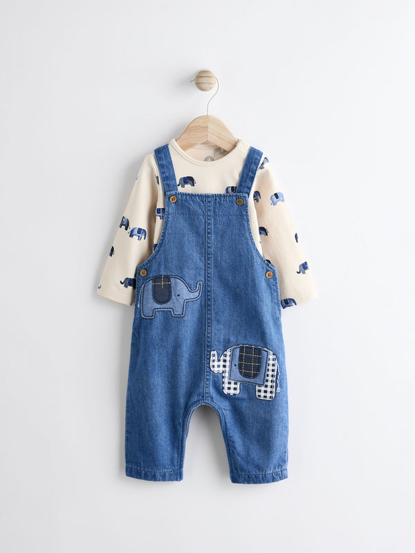 Blue Elephant Baby Denim Dungarees and Bodysuit Set (0mths-2yrs)