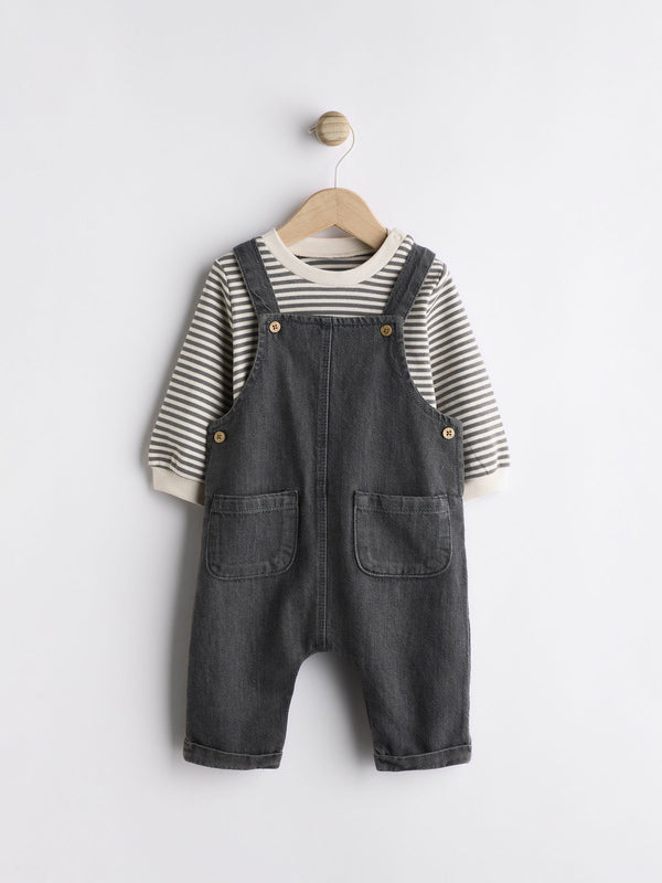 Black/Grey Baby Denim Dungarees and Bodysuit Set (0mths-2yrs)