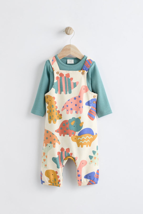 Multi Dino Baby Jersey Dungarees And Bodysuit Set (0mths-2yrs)