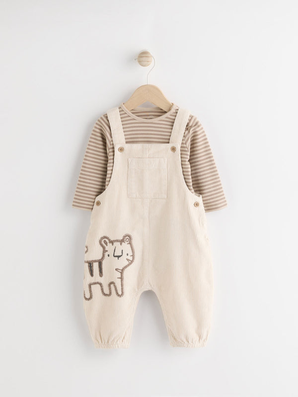 Neutral Tiger Cord 100% Cotton Baby Dungarees and Bodysuit Set (0mths-2yrs)