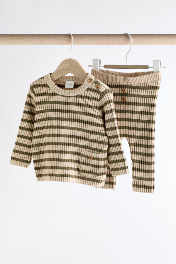 Green Stripe Baby Knitted Rib Top and Leggings Set (0mths-2yrs)